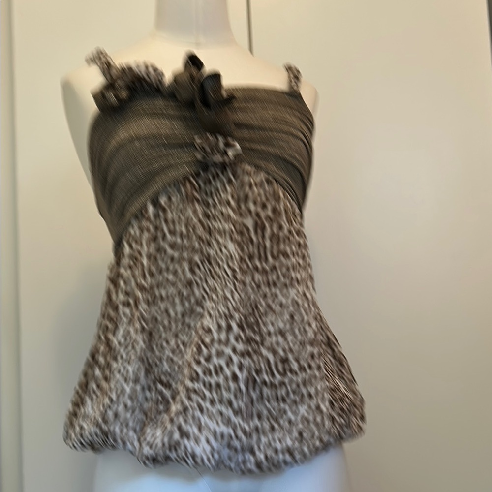 Rinascimento Leopard Print & Gold Lame Ruched Sleeveless Top